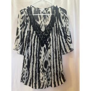 Harlow Zee Black & Ivory Sheer Animal Print Top – Size XS
